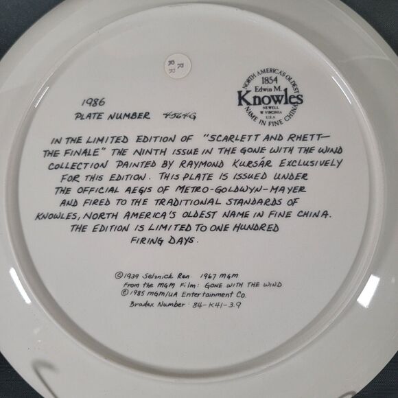 Vintage Collector Plate Knowles Scarlett And Rhett Finale Gone With The Wind - Picture 9 of 11